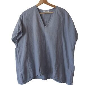 bryn WALKER Top Womens Medium 100% Linen Blue Lagenlook Short Sleeve Made in USA